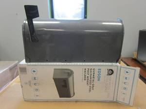 lot 695 image: Architectural Mailboxes Edson Gray, Medium, Steel, Post Mount Mailbox (OPEN BOX)