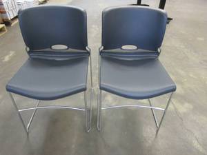 lot 703 image: Set of 2 Black Stackable Reception Chairs with Metal Legs