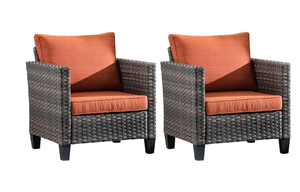 lot 708 image: Megon Holly Gray Stationary 2-Piece Wicker Outdoor Patio Lounge Chair with Red Cushions (OPEN BOX)
