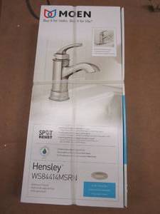 lot 764 image: MOEN Hensley Single Hole Single-Handle Bathroom Faucet in Spot Resist Brushed Nickel (NEW)