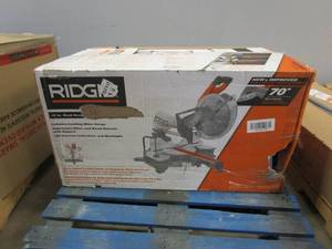 lot 814 image: RIDGID 15 Amp Corded 12 in. Dual Bevel Sliding Miter Saw with 70 Deg. Miter Capacity and LED Cut Line Indicator (NEW)