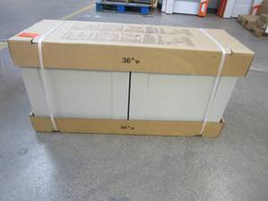 lot 838 image: Hampton Bay Shaker Assembled 36x18x12 in. Wall Bridge Kitchen Cabinet in Dove Gray