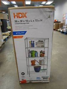 lot 846 image: HDX 5-Tier Steel Wire Shelving Unit in Chrome (36 in. W x 72 in. H x 16 in. D) (OPEN BOX)