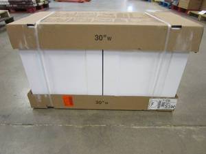 lot 851 image: Hampton Bay Shaker 30 in. W x 12 in. D x 18 H Assembled Wall Bridge Kitchen Cabinet in Satin White
