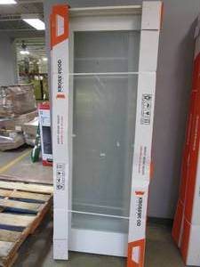 lot 837 image: Krosswood Doors 30 in. x 80 in. 1-Lite Frosted Solid Hybrid Core MDF Primed Left-Hand Single Prehung Interior Door (SCRATCH & DENT)