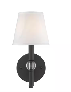 lot 892 image: Waverly 1-Light Wall Sconce Rubbed Bronze with White Shade (OPEN BOX)