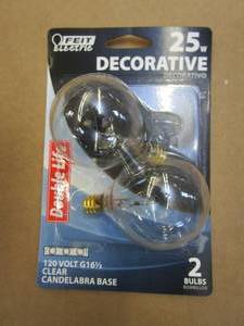 lot 903 image: 6 Packages - 25W Soft White G16 12 Globe Shape Dimmable Clear Incandescent Chandelier Light Bulb (2-Pack)
