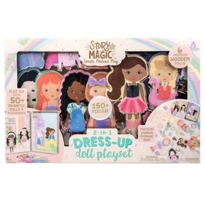 lot 50 image: Story Magic Wooden Dress Up Dolls 150 Piece playset (4 Years)