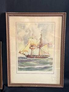lot 6 image: 2 Ships on the Open Sea Framed Paintings