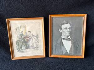 lot 15 image: Framed Abraham Lincoln, Colonial Women
