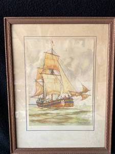 lot 19 image: 2 Framed Gordon Grant Watercolor Ship Paintings