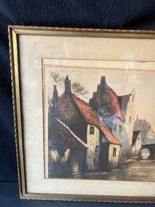 lot 61 image: Framed Bridge Over the Creek Drawn Artwork