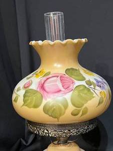 lot 87 image: Brown Glass Hurricane Lamp