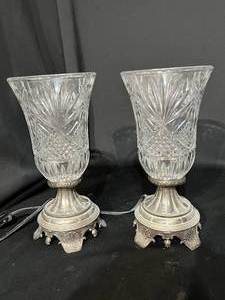 lot 90 image: Pair of Vintage Metal and Crystal Lamps