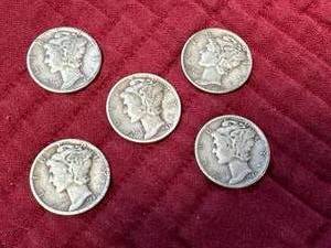 Lot of 5 Mercury Dimes