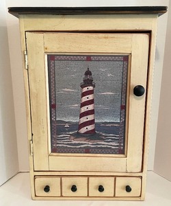 lot 203 image: Lovely Lighthouse Themed Cabinet and Two Framed Prints