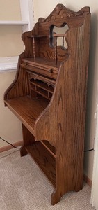 lot 16 image: Vintage Roll Top Secretary with Shelves and Decorative Mirror