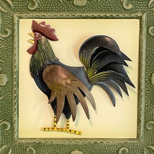lot 234 image: Cock a Doodle Doo Wood and Metal 3D Rooster Art