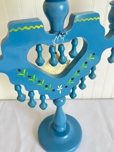 lot 45 image: Decorative Wooden Painted Swedish Altar Candelabra