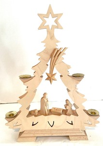 lot 270 image: Amazing Wooden Nativity Scene and Cabin Themed Candle Holders