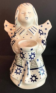 lot 300 image: Two Pottery Candle Holders by Boleslawiec Ceramic Wiza