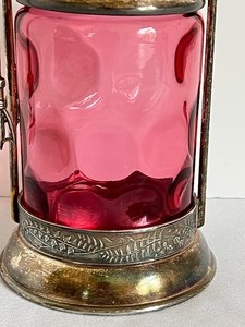 lot 14 image: Antique Cranberry Glass Pickle Castor