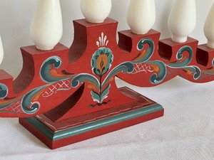 lot 60 image: Wooden Rosemaling Candelabra