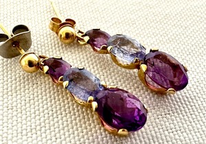 lot 45B image: Pair of 14K and Amethyst Earrings