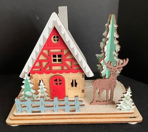 lot 307 image: Wooden Winter Wonderland Light Up Scenic Decor