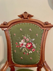 lot 191 image: Beautiful Antique Floral Needlepoint Wooden Accent Chair