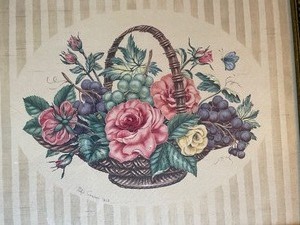 lot 189 image: Framed Vintage Floral Textile with Signature