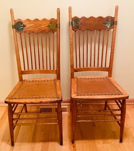 lot 161 image: Pair of Vintage Chairs with Embossed Leather Seats