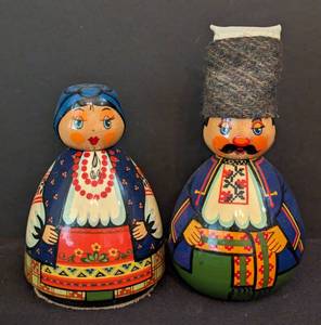 lot 129 image: Two Sets of Painted Wood Russian Dolls