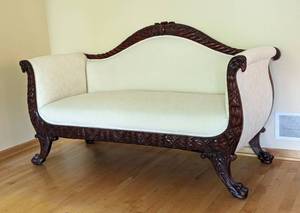 lot 9 image: Amazing Vintage Carved Wood Sofa with Rams Head and Feet Details