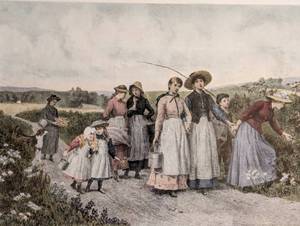 lot 357 image: Framed Berry Pickers Print by Jennie Brownscombe