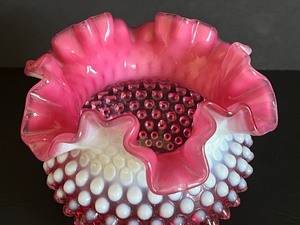 lot 21A image: Vintage Fenton Cranberry Pink Opalescent Hobnail Vase