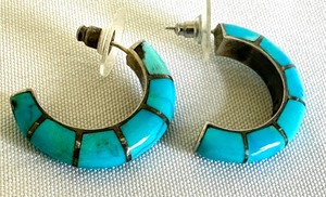 lot 30B image: Sterling and Turquoise Hoop Earrings