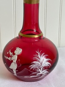 lot 35A image: Vintage Bohemian Cranberry Mary Gregory Vase