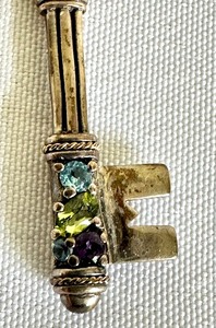 lot 18A image: Multi Gemstone, 14k and Sterling Key Shaped Pendant