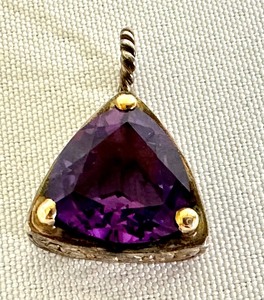 lot 19A image: Beautiful Triangle Shaped Amethyst, 14k and Sterling Pendant