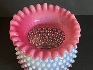 lot 35 image: Vintage Fenton Cranberry Pink Opalescent Hobnail Vase