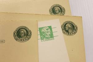 lot 68 image: Washington,   Martha Washington  & Abraham Lincoln Postal Cards Lot Of 17 Post Cards With Printed Stamp