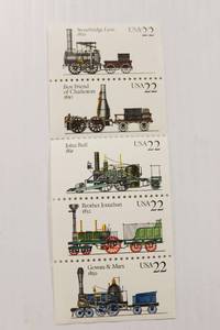 lot 74 image: U.S. 22 Cents Set Of 5 Stamps Old Steam Trains