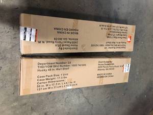 lot 37 image: 2 Lots of Husky Steel Garage Wall Shelf in Black (48 in. W x 9 in. H x 9 in. D)  Customer Returns See Pictures