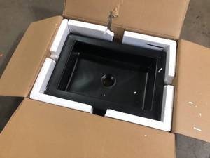 lot 49 image: Swiss Madison Voltaire Matte Black Ceramic Rectangular Vessel Sink Costumer returns See Pics