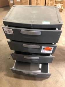 lot 50 image: Sterilite 35.5 in. H x 26.625 in. W x 19.25 in. 4-Drawer Plastic Chest Costumer returns See Pics