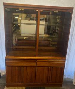 Nice Two Piece Hutch With Light Glass Shelves 56W 77T19D