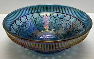 Vintage Indiana Carnival Glass Bowl In Iridescent Blue Federal Windsor Pattern