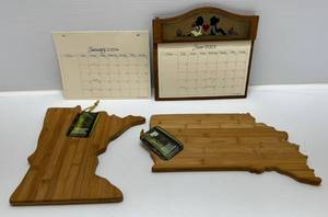 Group Of Misc. Items Including Minnesota, Indiana State Bamboo Cutting Boards And More