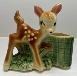 Vintage Kitsch Baby Deer Ceramic Planter 6 x 5.5